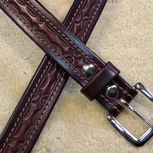 Hand-tooled Leather Belt - B18571S - Nylon-Stitched - Snap-on buckle.  Ships Free in the USA