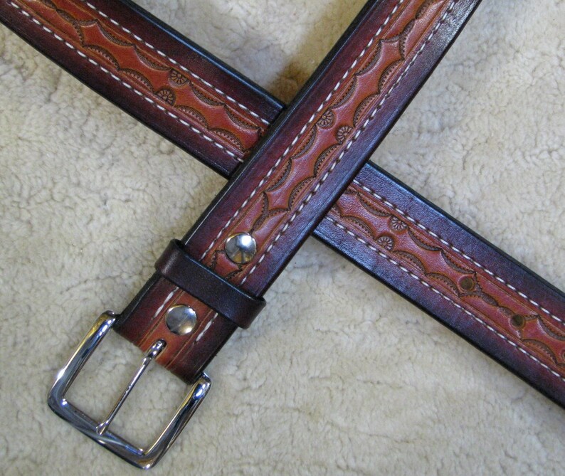 Hand-tooled Heavy Leather Belt B28590S Nylon-stitched - Etsy