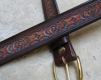 Hand-tooled Leather Belt - B23015, Your choice of colors - Free Shipping inside the USA