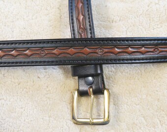 Hand-tooled Leather Belt - B14003 - in your Color Choice - FREE USA Shipping