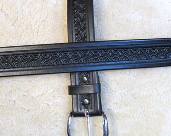 Hand-tooled Leather Belt - B26003 - in Black - FREE Shipping inside the USA