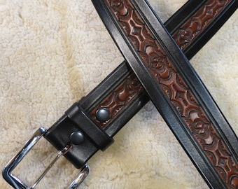 Hand-tooled Leather Belt - B33015, Your choice of colors - Free Shipping inside the USA