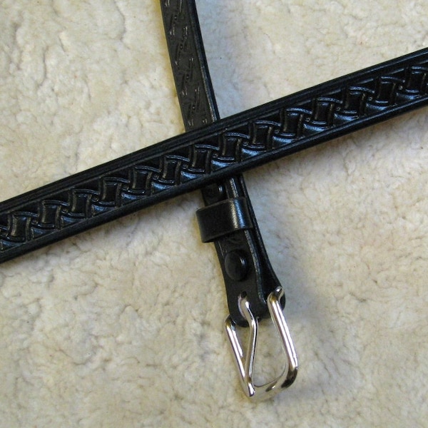 Hand-tooled Leather Skinny Belt Made-To-Order - B71023 - 3/4 inch - Ships for Free in the US