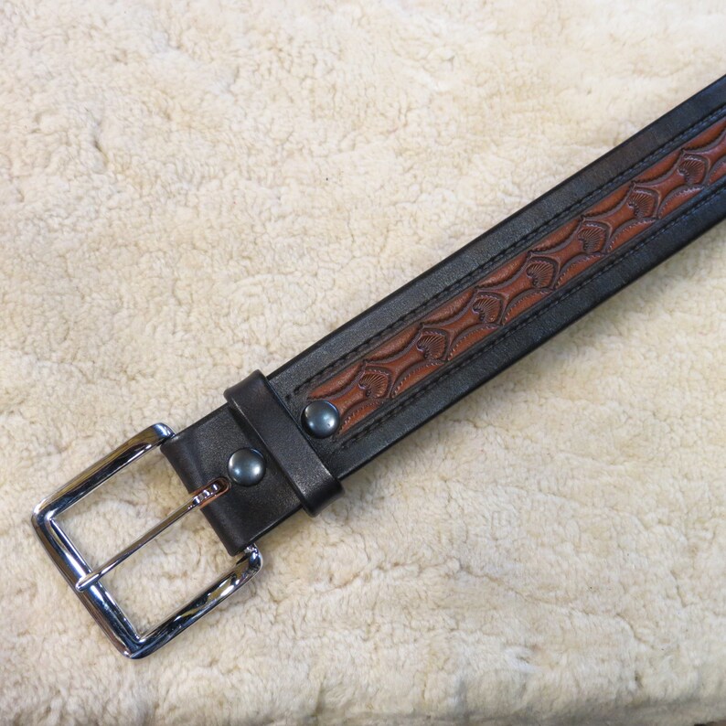 Hand-tooled Leather Belt B30106, Your choice of colors Free Shipping inside the USA image 2