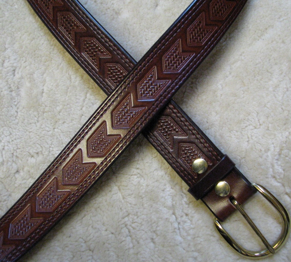 Hand-tooled Leather Belt Made-to-order B21062 Chevrons in - Etsy