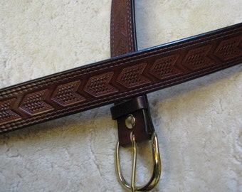 Hand-tooled Leather Belt, Made-To-Order - B21062 - Chevrons in Your choice of colors - FREE USA Shipping