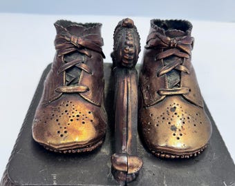 Vintage Brass copper bronze coated infant baby shoe book ends set of 2