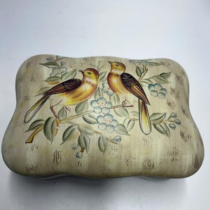 Vintage Lidded Porcelain Handpainted Birds Flowers Floral Trinket