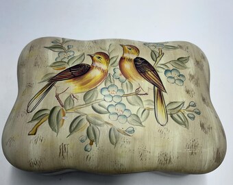 Vintage Lidded Porcelain Handpainted Birds Flowers Floral Trinket