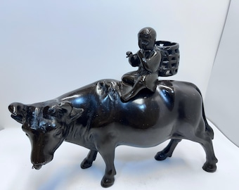 Copper Water Buffalo Sculpture Vintage -Japanese Artisan Handcrafted Decor Toukichi