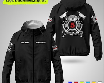Chaqueta cortavientos de bombero personalizada, chaqueta personalizada para bomberos, abrigo para bomberos, regalo para personal de emergencias, ropa de abrigo con nombre y logotipo personalizados.