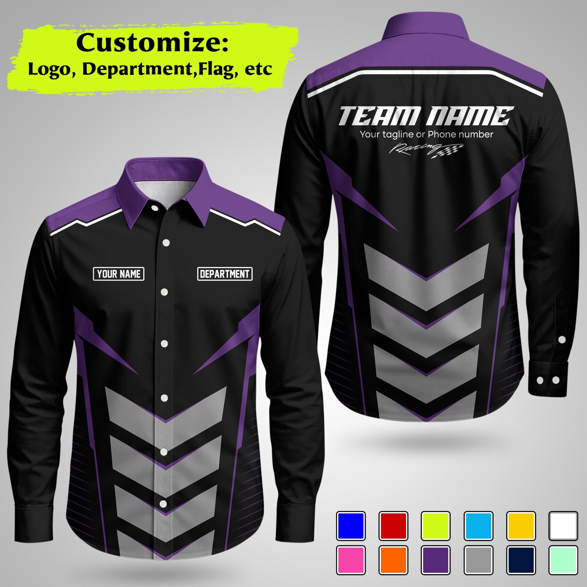 Customizable Racing Shirts Custom Racing Long Sleeve Button Shirt With Logo & Text, Personalized ...