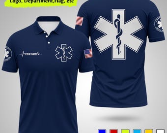 Polo personalizado para equipo de servicios médicos de emergencia, uniforme de paramédico personalizado con nombre y logotipo, ropa de trabajo para emergencias médicas.