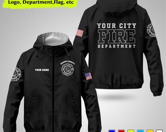 Chaqueta cortavientos personalizada para bomberos, chaqueta de bombero personalizada, chaqueta ligera para bomberos con nombre y logotipo de la ciudad.