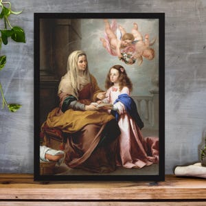 The Education of the Virgin Canvas – Saint Anne & Child Mary – Catholic Baroque Art Print – Framed or Unframed