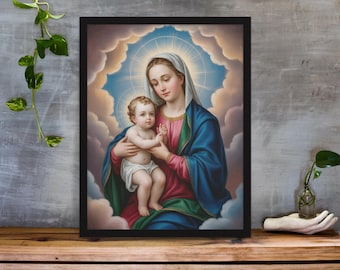 Madonna and Child Canvas Art: Catholic Virgin Mary Print, Religious Home Decor