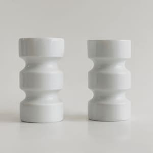Modernist Porcelain  Set of Two White Candle Holders - KPM 1970s