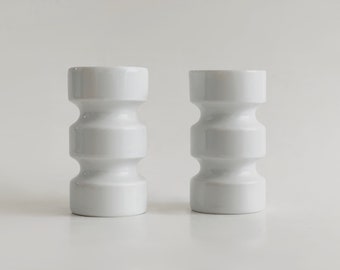 Modernist Porcelain  Set of Two White Candle Holders - KPM 1970s