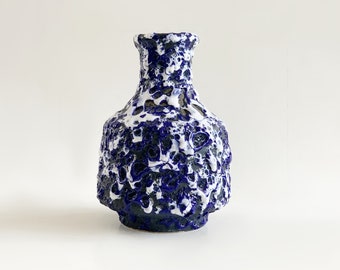 Mid Century ES Keramik Blue / White Fat Lava Vase - ES Keramik, Germany  60s