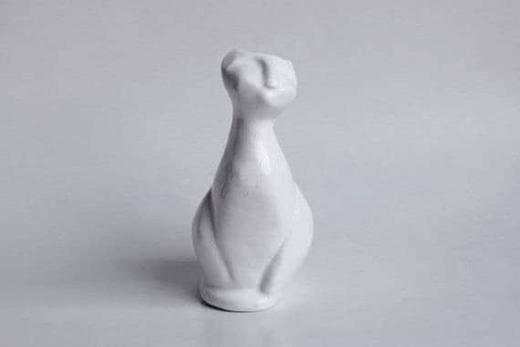 Mid Century White Cor Unum Chat Figurine - Poterie Hollandais C.70S Des Années 80