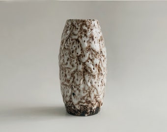 Modernist West German Brown / Beige/ White Fat Lava Vase - Scheurich 70s