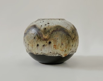 Mid Century  Brown / Beige  Fat  Ball Vase - Ruscha 60s