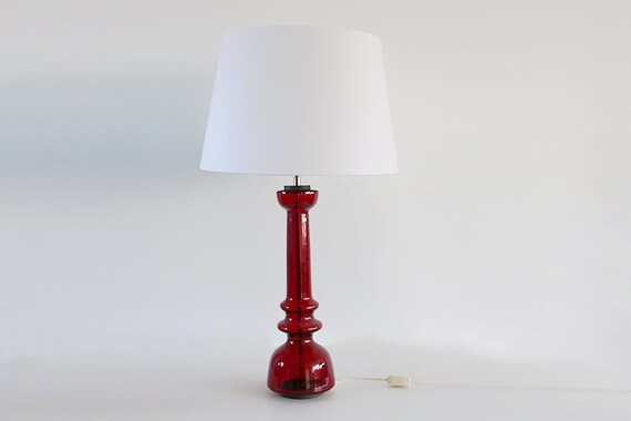 Modernist Xl German Rare Hand Blown Red Glass Floor Table Lamp Doria