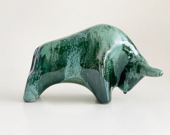 Mid Century Green Ceramic Bull - Otto Keramiek