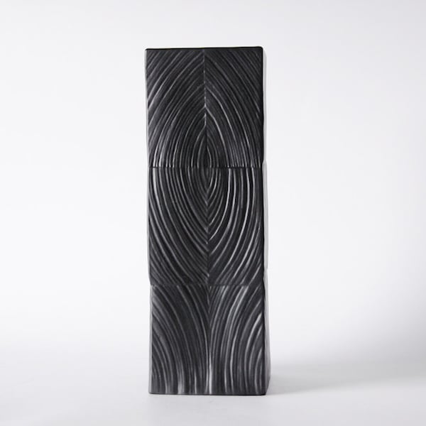 German Large Porcelain Square Black Matte Vase - M. Freyer for Rosenthal 1960s