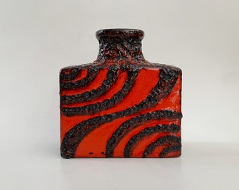 West German Red / Black Rectangular Lava Vase - Scheurich 70s