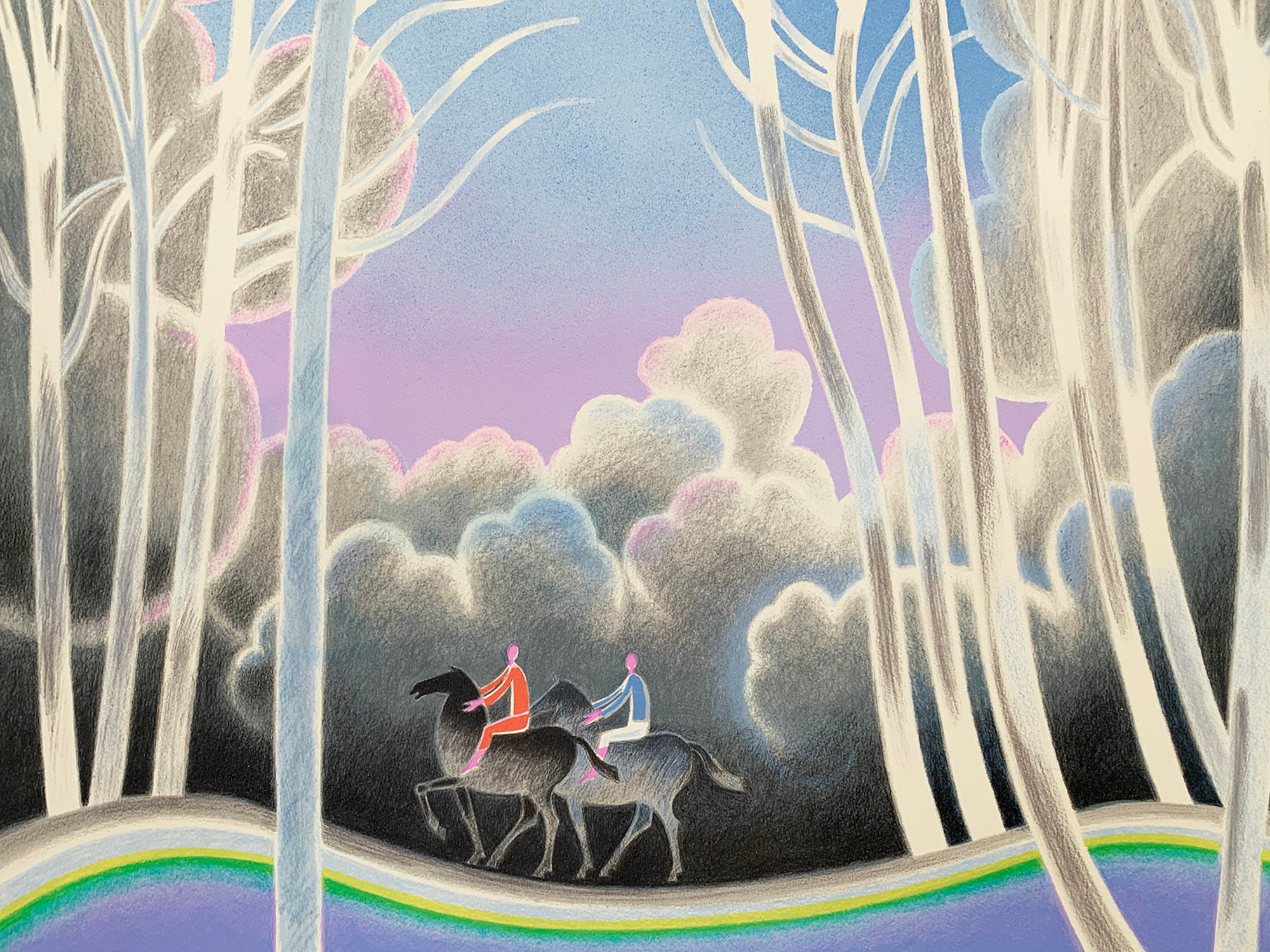 ヴィンテージ XL とカラフルなリトグラフ プロムナード アン フォレ