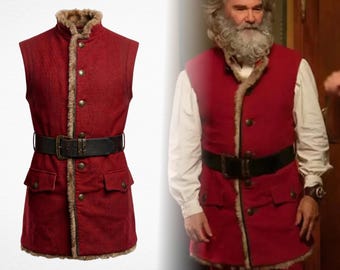 Kurt Russell The Christmas Chronicles Santa Claus Red Wool Vest, Netflix Movie Iconic Holiday Costume, Professional Cosplay Fan Gift Vest