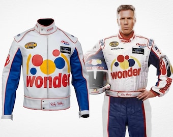 Ricky Bobby Talladega Nights Wonder Bread White Genuine Leather Racing Jacket, Will Ferrell Movie Iconic Costume, Professional Cosplay Gift