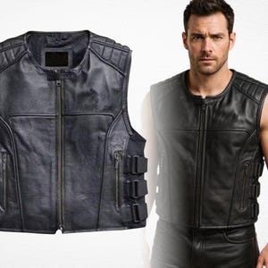 Shemar Moore S.W.A.T. Daniel Hondo Harrelson Black Tactical Genuine Leather Biker Vest, Professional Police Cosplay Movie Fan Gift Vest