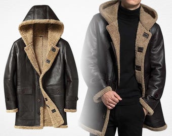 WWII RAF B3 Aviator Bomber Pilot Brown Leather Jacket, Masters of the Air Austin Butler Style Shearling Flight Coat, Military Cosplay Gift