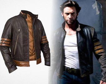 Logan Hugh Jackman X-Men Origins Wolverine Brown Genuine Leather Biker Bomber Jacket,Movie Superhero Cosplay Costume Fan Gift, Weapon X Coat