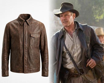 Harrison Ford Indiana Jones, Raiders of the Lost Ark, Temple Escape, Distressed Real Leather Jacket, Movie Prop Cosplay Costume Gift
