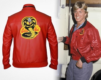 Johnny Lawrence The Karate Kid Cobra Kai Dojo All Valley Karate Championship Red Leather Jacket, 1984 Retro Cosplay Costume