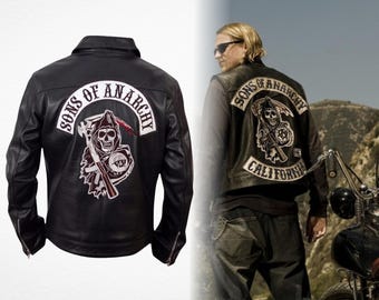 Jax Teller Sons of Anarchy SAMCRO Reaper Crew Black Genuine Leather Biker Jacket, Charlie Hunnam Style Professional Cosplay Fan Gift Coat