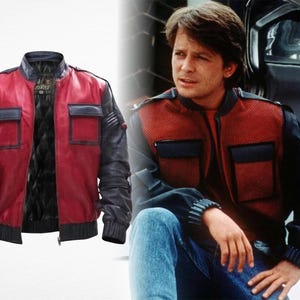 Michael J Fox Marty McFly, Regreso al Futuro Parte II, 2015. Caza en patineta voladora, chaqueta de cuero roja, accesorio de película, disfraz de cosplay, regalo.