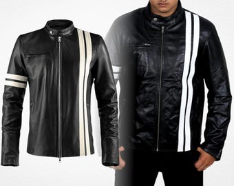 John Tanner Driver San Francisco Racing Game Iconic Black Leather Biker Jacket with White Stripes, Professional Gaming Cosplay Fan Gift