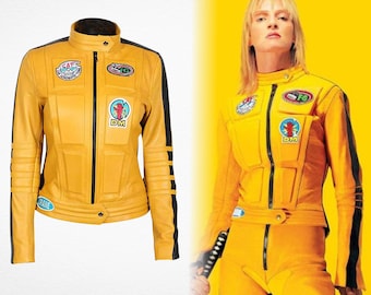 Uma Thurman The Bride Beatrix Kiddo, Kill Bill Volume 1, O-Ren Ishii Showdown, Yellow Biker Leather Jacket, Halloween Cosplay Costume Gift