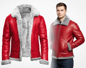 Santa Claus Red One Movie Arctic Mission Red Genuine Leather A2 Bomber Flight Jacket, Modern Saint Nick Christmas Cosplay Holiday Gift Coat