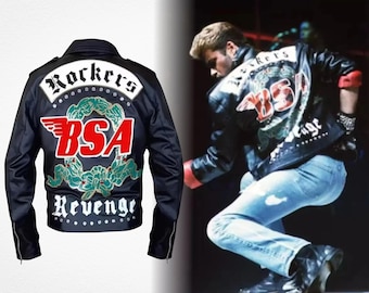 George Michael Faith Music Video BSA Rockers Revenge Genuine Leather Biker Jacket, 1980s Pop Icon Retro Tribute Cosplay Costume