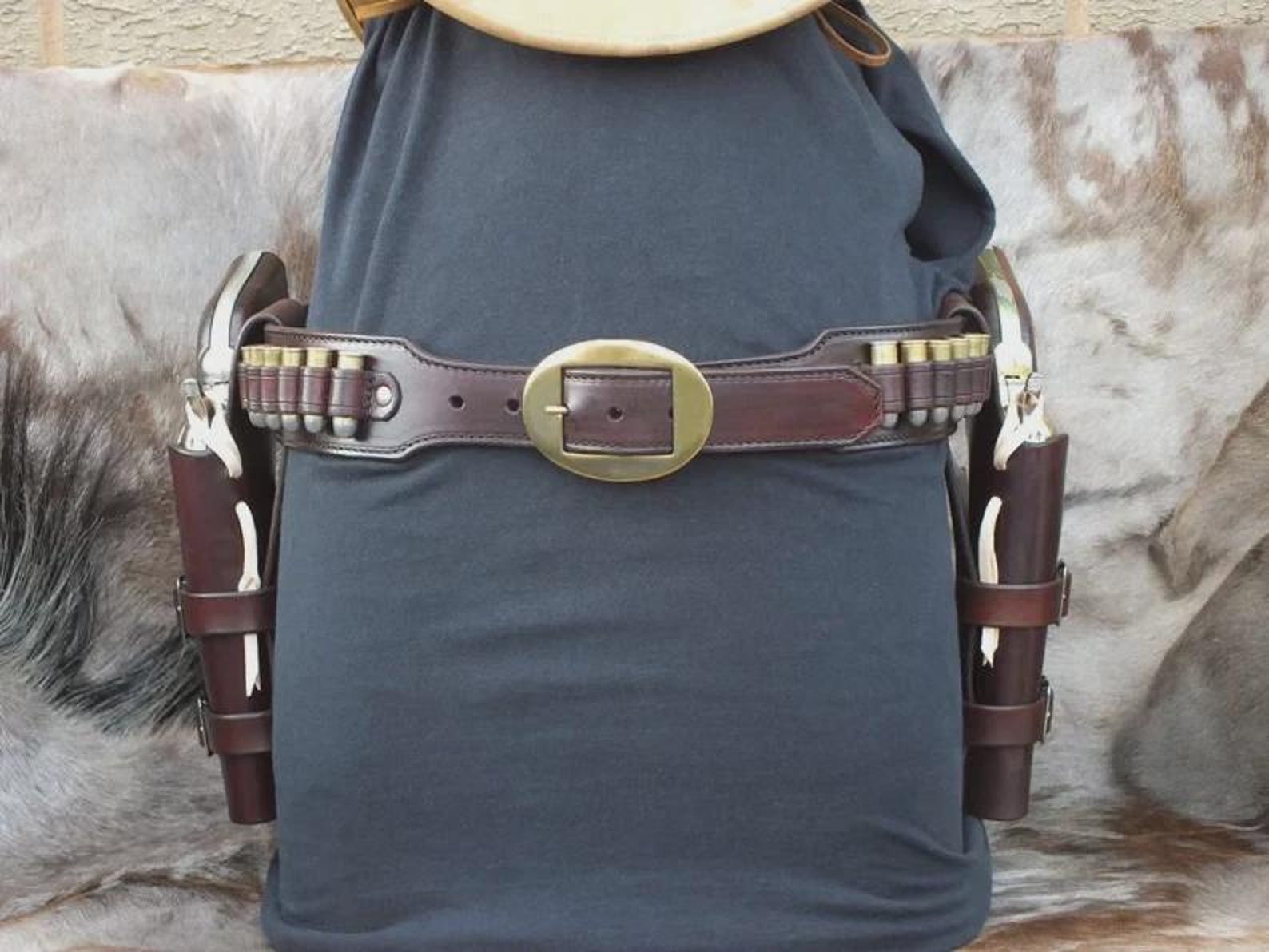 Leather Western Tooled Ammo Holster, Gun Drop Loop Fast Draw Rig, SASS ...