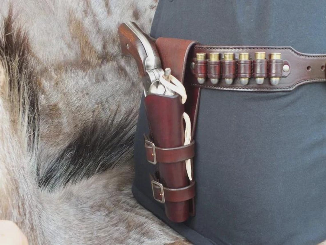Leather Western Tooled Ammo Holster, Gun Drop Loop Fast Draw Rig, SASS ...