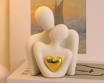 Romantic Couple Embrace Statue | Minimalist Pottery Lovers Figurine | Modern Love Sculpture Home Decor | Valentine’s Day Gift for Couples