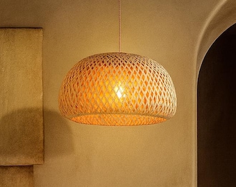 30 cm ラタンドームペンダントライト、手編み竹製シーリングランプ