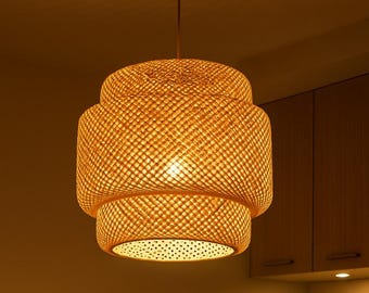 Woven Bamboo Pendant Light: Japandi Wabi-Sabi Lampshade (50x48 cm)
