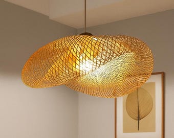 Handwoven Bamboo Pendant Light: Japandi Wabi-Sabi Lampshade